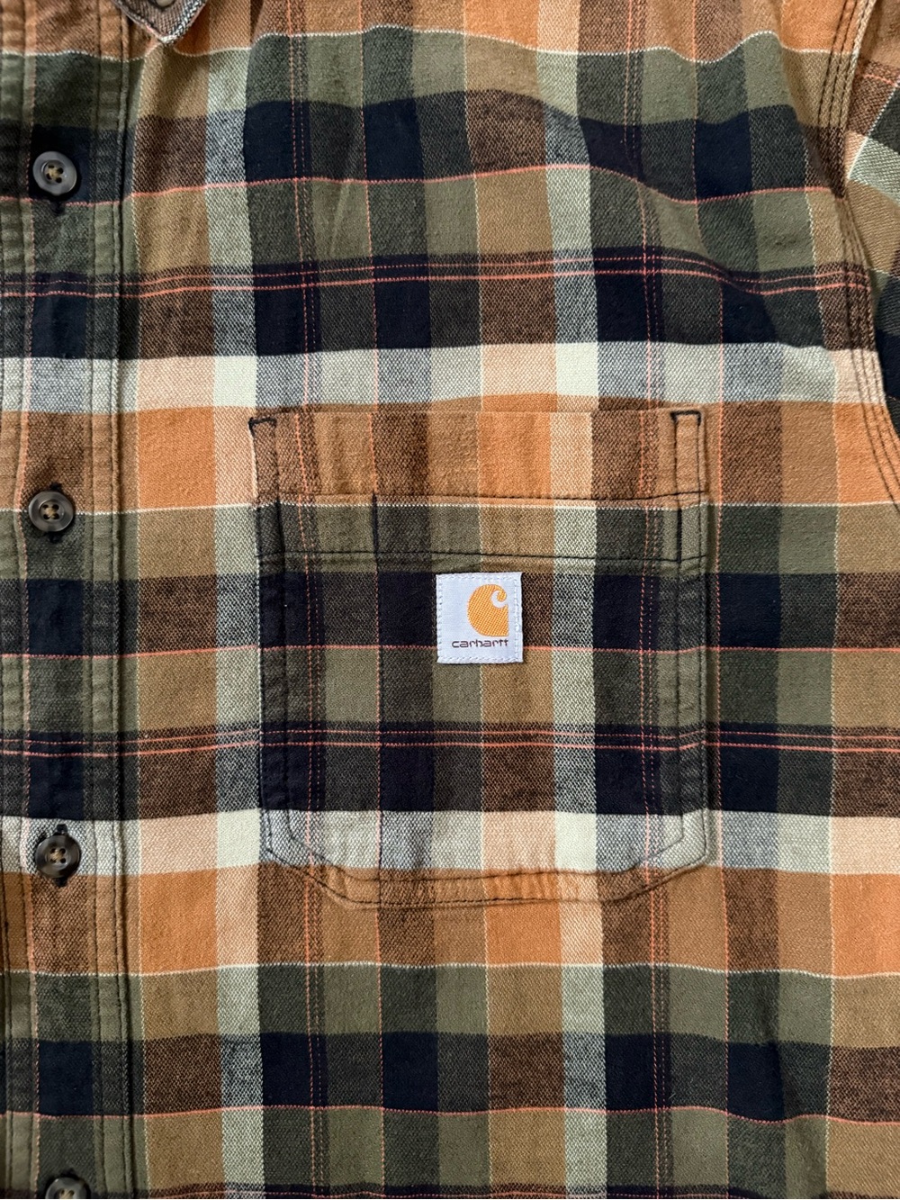 Carhartt Men’s Plaid Button-Down Shirt in Olive, Brown and Tan - Picture 2 of 6